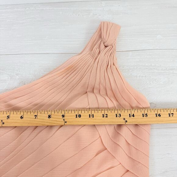 Angelina Faccenda Bridesmaids Gown Size 8 Blush Pink One Shoulder Chiffon Prom - Picture 12 of 16